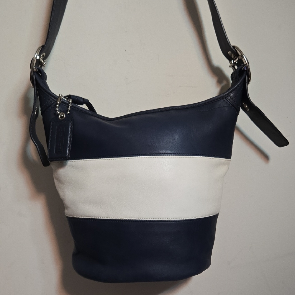 Coach Navy and White Leather Hobo Bag - Picture 1 of 16